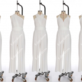 Long one size fits most of body shapes multi ways wrap convertible infinity solid off white jumpsuit