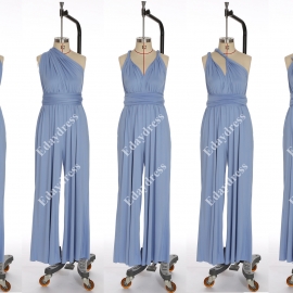 Long one size fits most of body shapes multi ways wrap convertible infinity solid blue bell jumpsuit