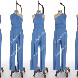 Long one size fits most of body shapes multi ways wrap convertible infinity solid cronflower blue jumpsuit