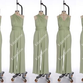 Long one size fits most of body shapes multi ways wrap convertible infinity solid light olive jumpsuit