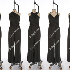 Long one size fits most of body shapes multi ways wrap convertible infinity solid charcoal gray jumpsuit