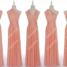 Long one size fits most of body shapes flattering multi ways wrap convertible infinity solid peach pink bridesmaid dresses