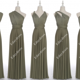 Long one size fits most of body shapes flattering multi ways wrap convertible infinity solid olive green bridesmaid dresses
