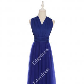 Long one size fits most of body shapes flattering multi ways wrap convertible infinity solid royal blue with tulle skirt overlay bridesmaid dress