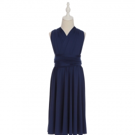 Full length multi ways wrap convertible bridesmaid dresses solid snow mid night blue infinity flower girl dresses