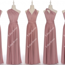 Long one size fits most of body shapes flattering multi ways wrap convertible infinity solid light polignac bridesmaid dresses