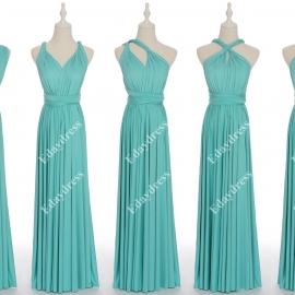 Long one size fits most of body shapes flattering multi ways wrap convertible infinity solid mint blue bridesmaid dresses