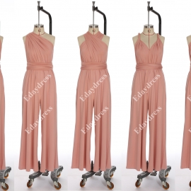 Long one size fits most of body shapes multi ways wrap convertible infinity solid light rose pink jumpsuit