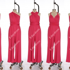 Long one size fits most of body shapes multi ways wrap convertible infinity solid hot pink jumpsuit
