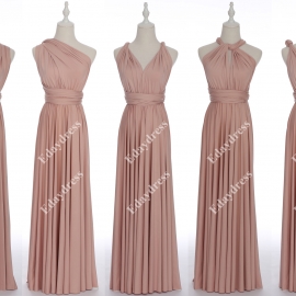 Long one size fits most of body shapes flattering multi ways wrap convertible infinity solid nude pink bridesmaid dresses