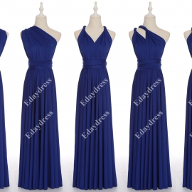 Long one size fits most of body shapes flattering multi ways wrap convertible infinity solid royal blue bridesmaid dresses