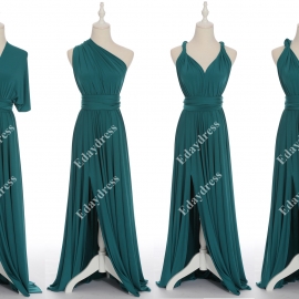 Full length one dress with over 100 styles multi ways wrap convertible infinity teal slit bridesmaid dresses