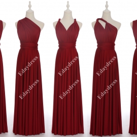 Long one size fits most of body shapes flattering multi ways wrap convertible infinity solid brick red bridesmaid dresses