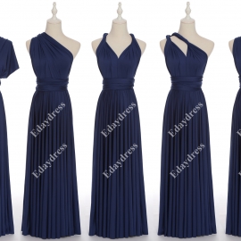 Long one size fits most of body shapes flattering multi ways wrap convertible infinity solid mid night blue bridesmaid dresses