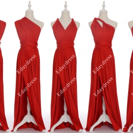 Full length one dress with over 100 styles multi ways wrap convertible infinity tomato red slit bridesmaid dresses