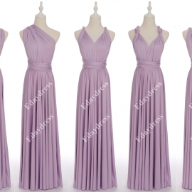 Long one size fits most of body shapes flattering multi ways wrap convertible infinity solid purple heather bridesmaid dresses