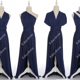 Full length one dress with over 100 styles multi ways wrap convertible infinity mid night blue slit bridesmaid dresses