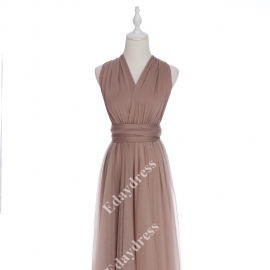 Long one size fits most of body shapes flattering multi ways wrap convertible infinity solid tuape with tulle skirt overlay bridesmaid dress