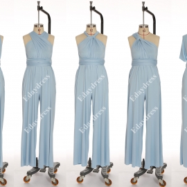 Long one size fits most of body shapes multi ways wrap convertible infinity solid gray blue jumpsuit