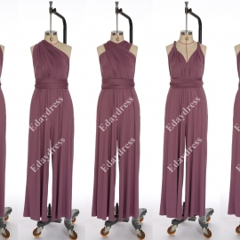 Long one size fits most of body shapes multi ways wrap convertible infinity solid rose purple jumpsuit