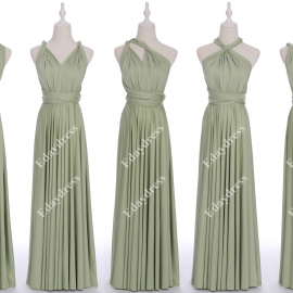 Long one size fits most of body shapes flattering multi ways wrap convertible infinity solid light olive bridesmaid dresses