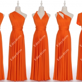 Long one size fits most of body shapes flattering multi ways wrap convertible infinity solid orange bridesmaid dresses