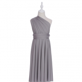 Full length multi ways wrap convertible bridesmaid dresses solid snow silver infinity flower girl dresses