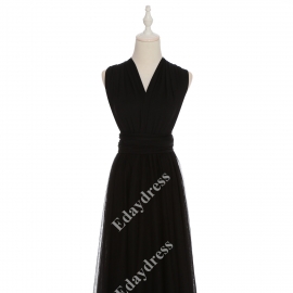 Long one size fits most of body shapes flattering multi ways wrap convertible infinity solid black with tulle skirt overlay bridesmaid dress