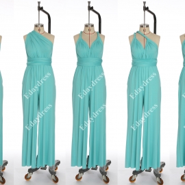 Long one size fits most of body shapes multi ways wrap convertible infinity solid mint blue jumpsuit