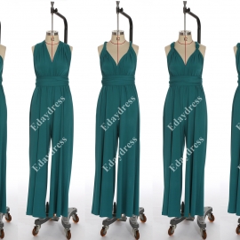 Long one size fits most of body shapes multi ways wrap convertible infinity solid teal jumpsuit