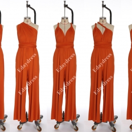 Long one size fits most of body shapes multi ways wrap convertible infinity solid flamingo jumpsuit