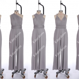 Long one size fits most of body shapes multi ways wrap convertible infinity solid silver jumpsuit