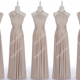 Long one size fits most of body shapes flattering multi ways wrap convertible infinity solid beige bridesmaid dresses
