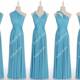 Long one size fits most of body shapes flattering multi ways wrap convertible infinity solid turquoise bridesmaid dresses