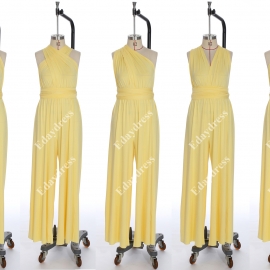 Long one size fits most of body shapes multi ways wrap convertible infinity solid pastel yellow jumpsuit