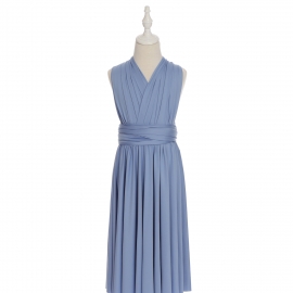 Full length multi ways wrap convertible bridesmaid dresses solid snow blue bell infinity flower girl dresses