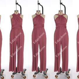 Long one size fits most of body shapes multi ways wrap convertible infinity solid bordeax jumpsuit