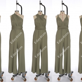 Long one size fits most of body shapes multi ways wrap convertible infinity solid olive green jumpsuit