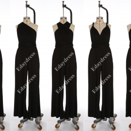 Long one size fits most of body shapes multi ways wrap convertible infinity solid black jumpsuit