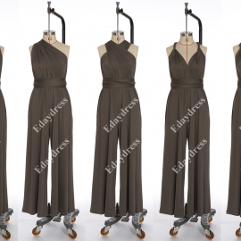 Long one size fits most of body shapes multi ways wrap convertible infinity solid darker gray jumpsuit