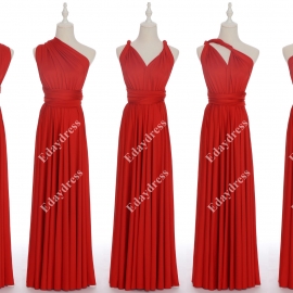 Long one size fits most of body shapes flattering multi ways wrap convertible infinity solid tomato red bridesmaid dresses