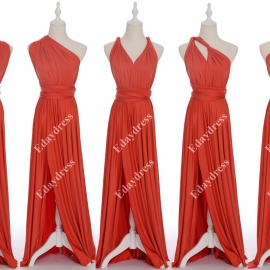 Full length one dress with over 100 styles multi ways wrap convertible infinity darker coral slit bridesmaid dresses