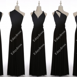 Long one size fits most of body shapes flattering multi ways wrap convertible infinity solid black bridesmaid dresses
