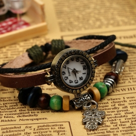 Owl cowhide bracelet watch