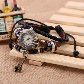 Beaded leather bracelet watch