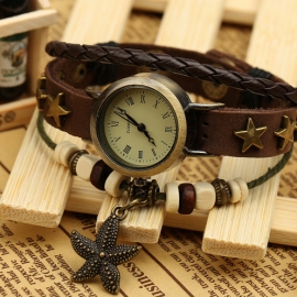 Pentagram retro leather bracelet watch