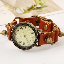 Vintage spiked cowhide bracelet watch