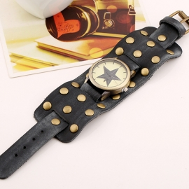 Wide leather atmospheric bracelet mens retro rivet head layer cowhide bracelet watch