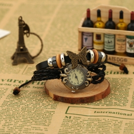Vintage butterfly alloy accessories leather bracelet watch