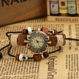 Beaded leather bracelet watch
